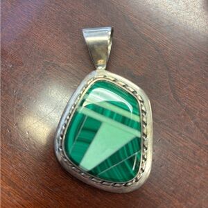 Elegant Green and Silver Necklace with Irregular Gemstone- Malachite